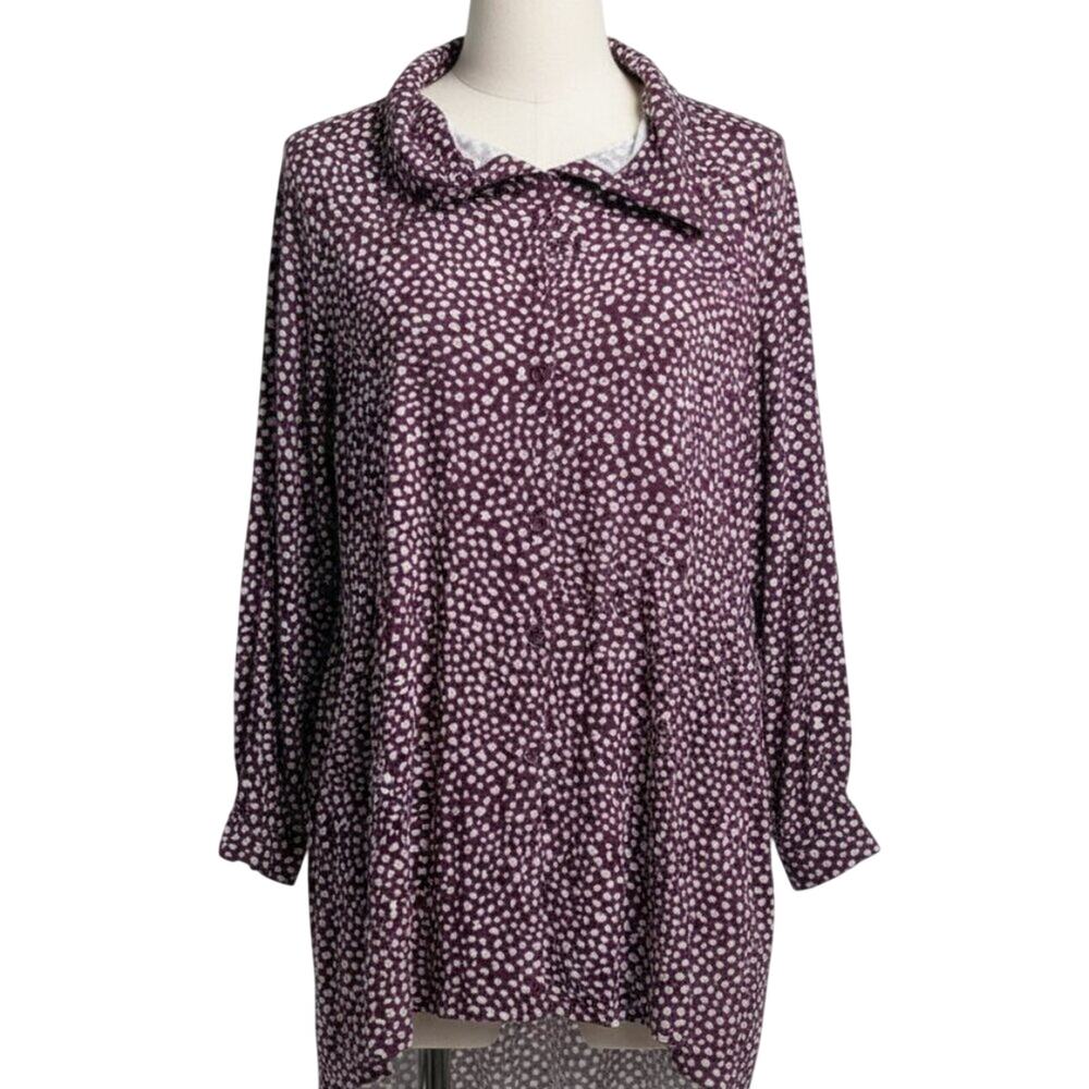 Kim Rogers 2X Blouse Purple Floral Button Up Long Sleeve Tunic Casual Top Plus